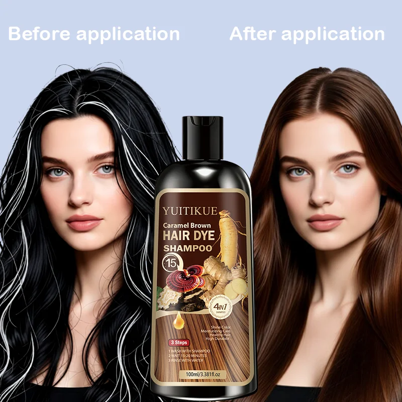 YUITIKUE Caramel Brown Hair Dye Shampoo - 4in1 Moisturizing Hair Color Shampoo Long-Lasting Hair Dye for All Hair Types