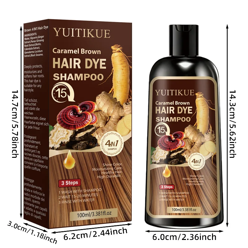 YUITIKUE Caramel Brown Hair Dye Shampoo - 4in1 Moisturizing Hair Color Shampoo Long-Lasting Hair Dye for All Hair Types