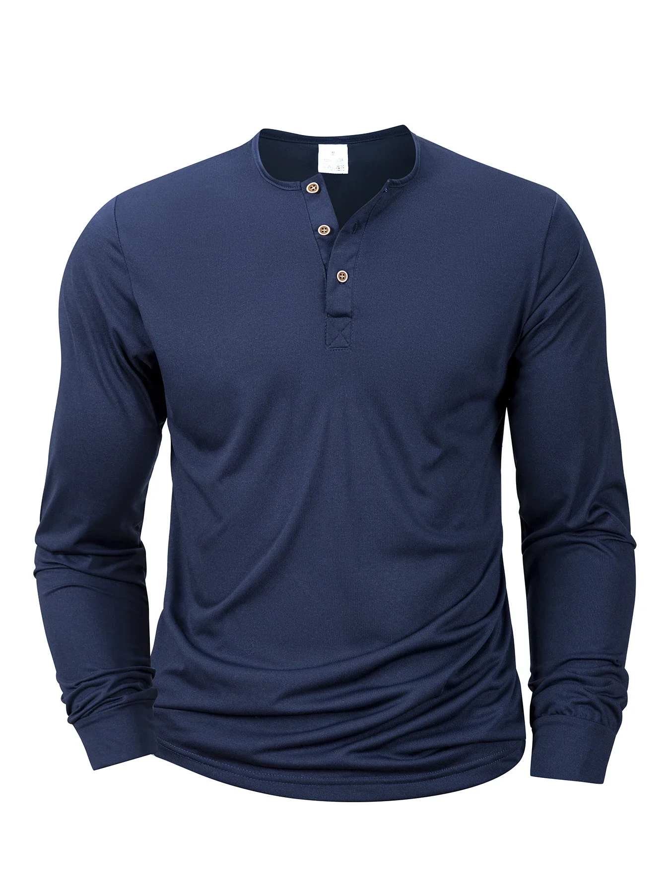 New Men's Henley T-shirts Long Sleeve Basic Casual Band Collar T Shirts Comfortable Soft Pullover Tops Male Tee