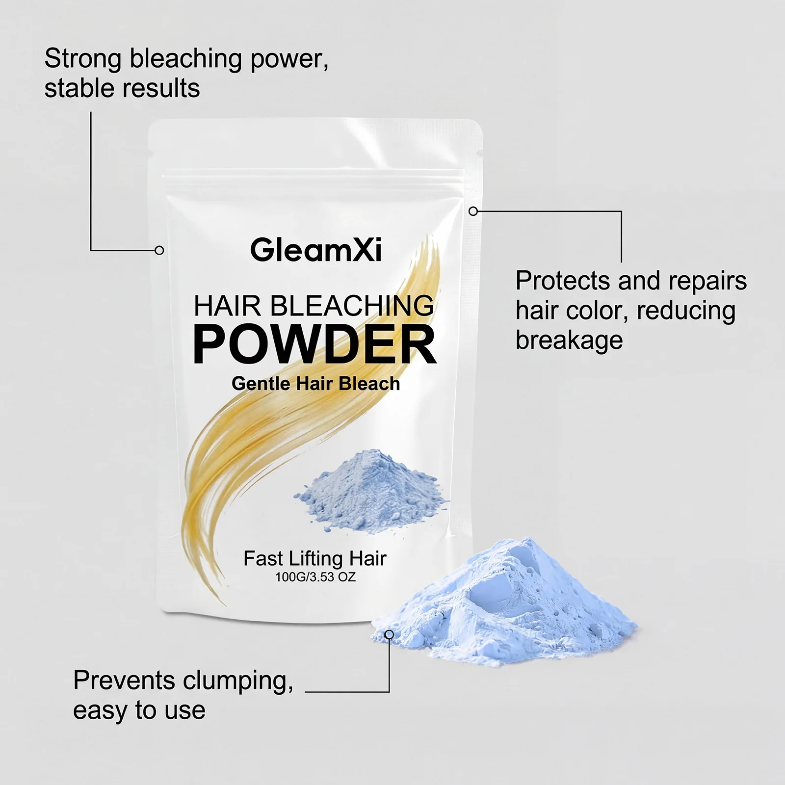 Gleamxi Hair Bleaching Powder Gentle Lifting Salon Home Use Even Lightening Professional DIY Dyeing Toning Hair Color Powder
