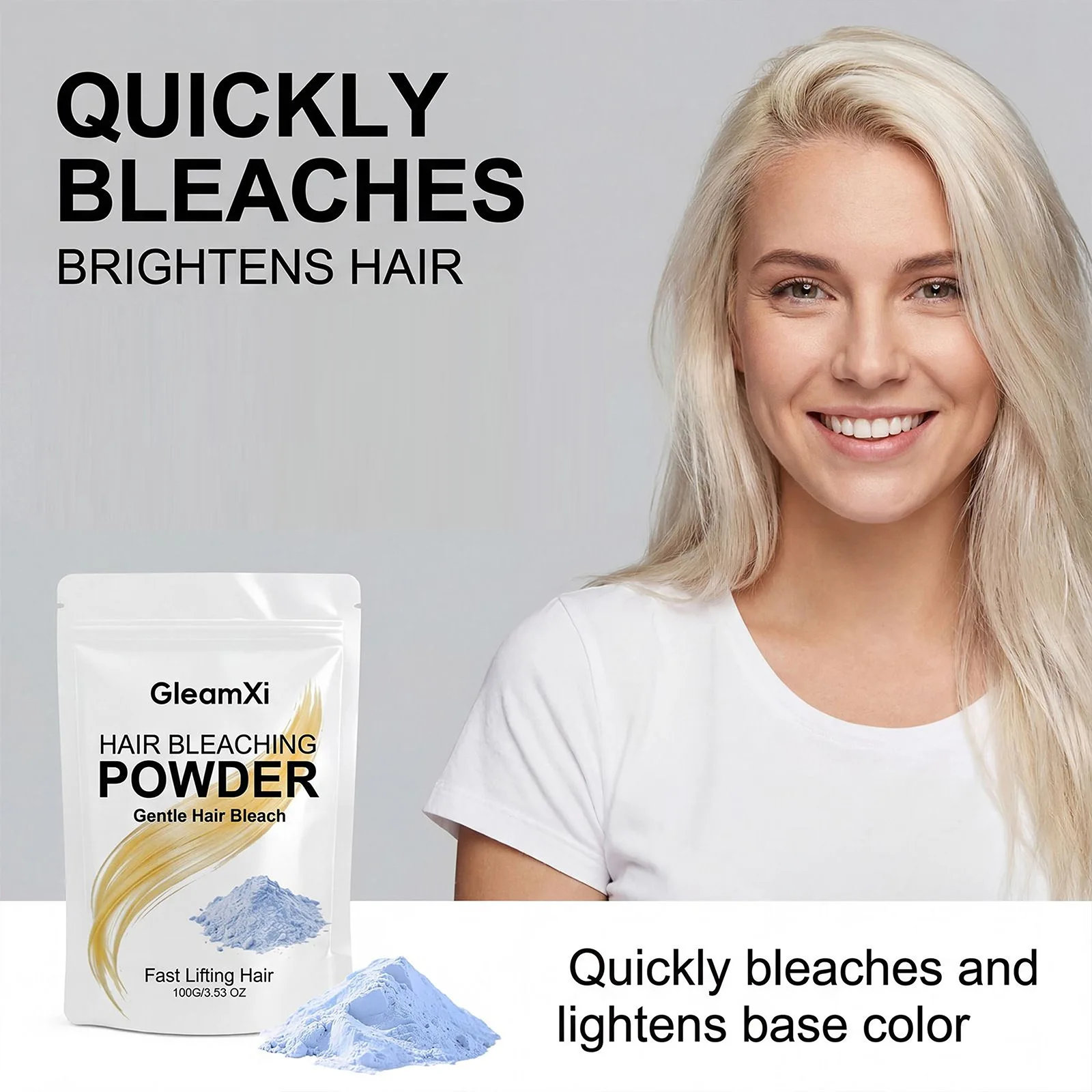Gleamxi Hair Bleaching Powder Gentle Lifting Salon Home Use Even Lightening Professional DIY Dyeing Toning Hair Color Powder