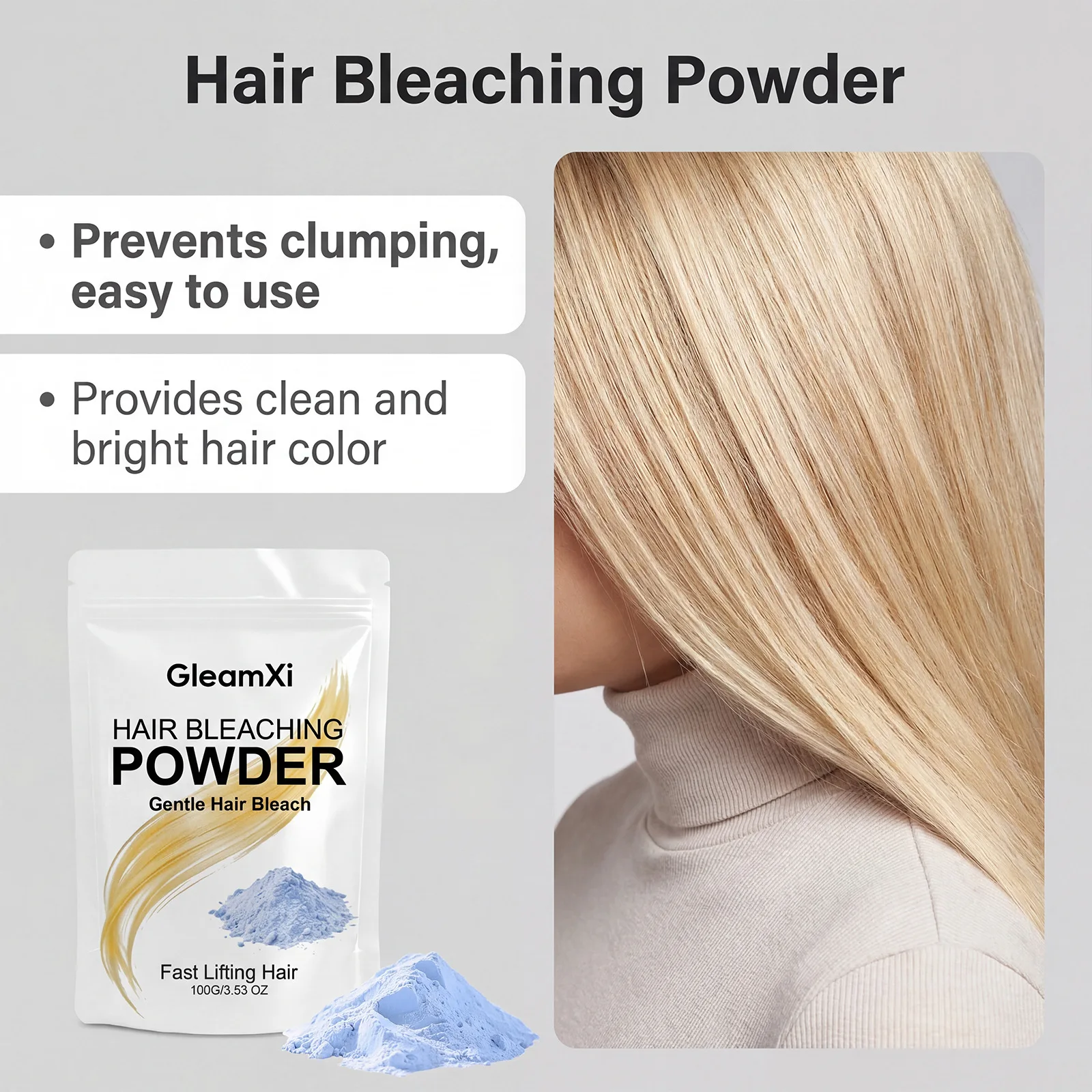 Gleamxi Hair Bleaching Powder Gentle Lifting Salon Home Use Even Lightening Professional DIY Dyeing Toning Hair Color Powder