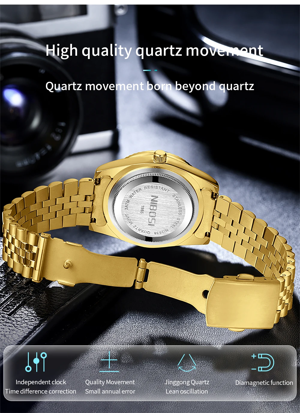 NIBOSI Brand Luxury Man Watch Stainless Steel Casual Quartz Wristwatches Waterproof Watch For Men Luminous Men's Watches Clock