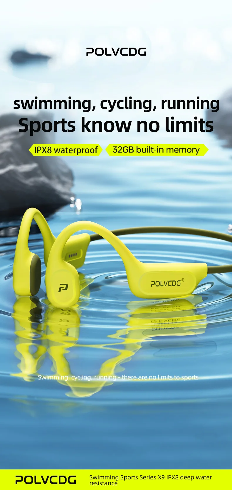 POLVCDG X9 Bone Conduction Swimming Earphones 32G IPX8 Waterproof Open Swimming Running Bicycle Earphones Ear Hanging Earphones