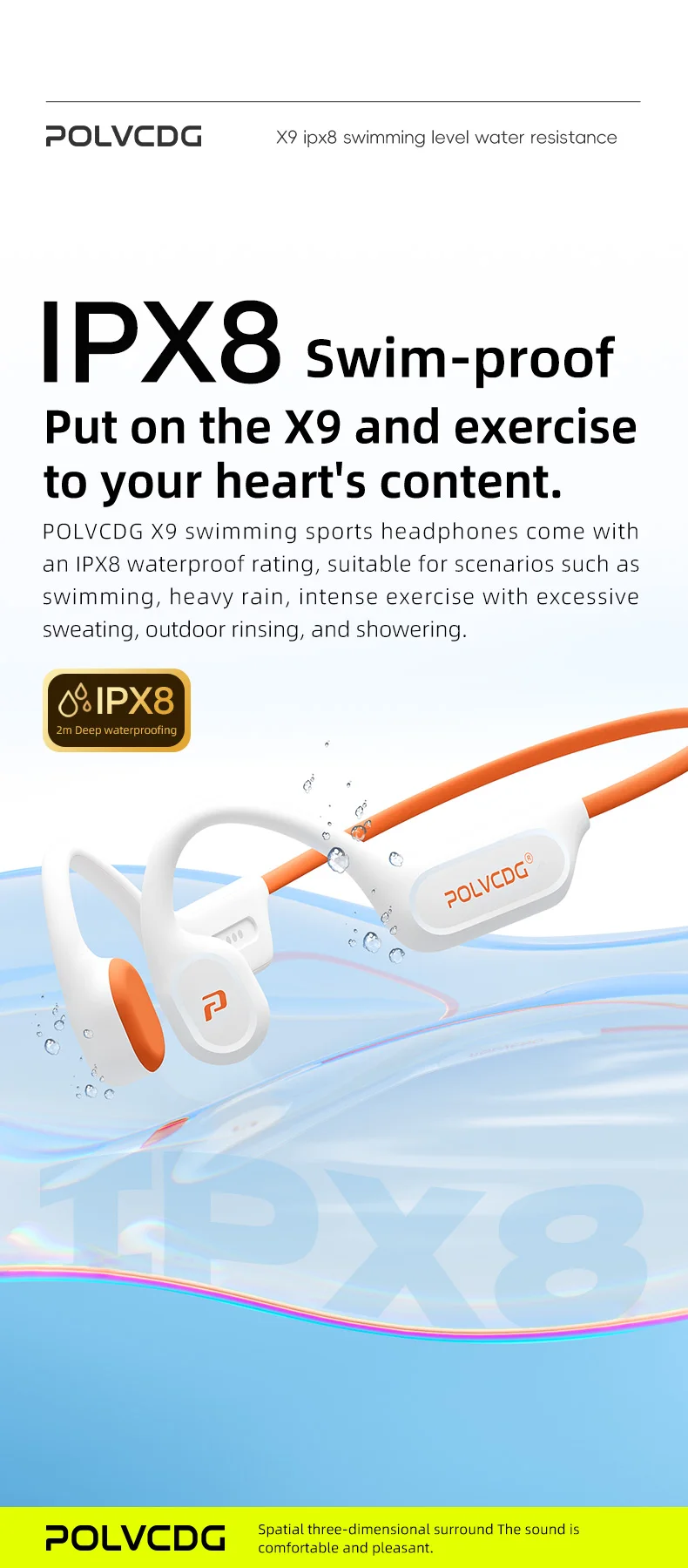 POLVCDG X9 Bone Conduction Swimming Earphones 32G IPX8 Waterproof Open Swimming Running Bicycle Earphones Ear Hanging Earphones