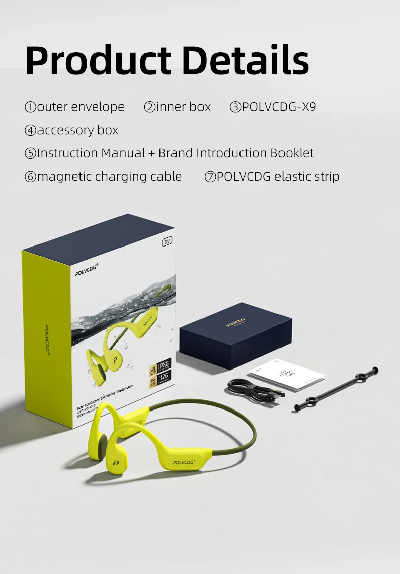 POLVCDG X9 Bone Conduction Swimming Earphones 32G IPX8 Waterproof Open Swimming Running Bicycle Earphones Ear Hanging Earphones