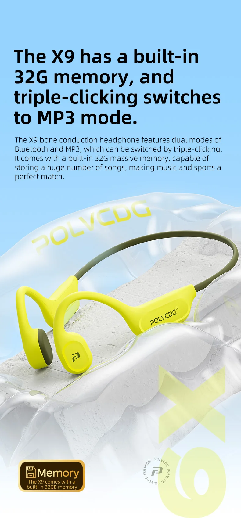 POLVCDG X9 Bone Conduction Swimming Earphones 32G IPX8 Waterproof Open Swimming Running Bicycle Earphones Ear Hanging Earphones
