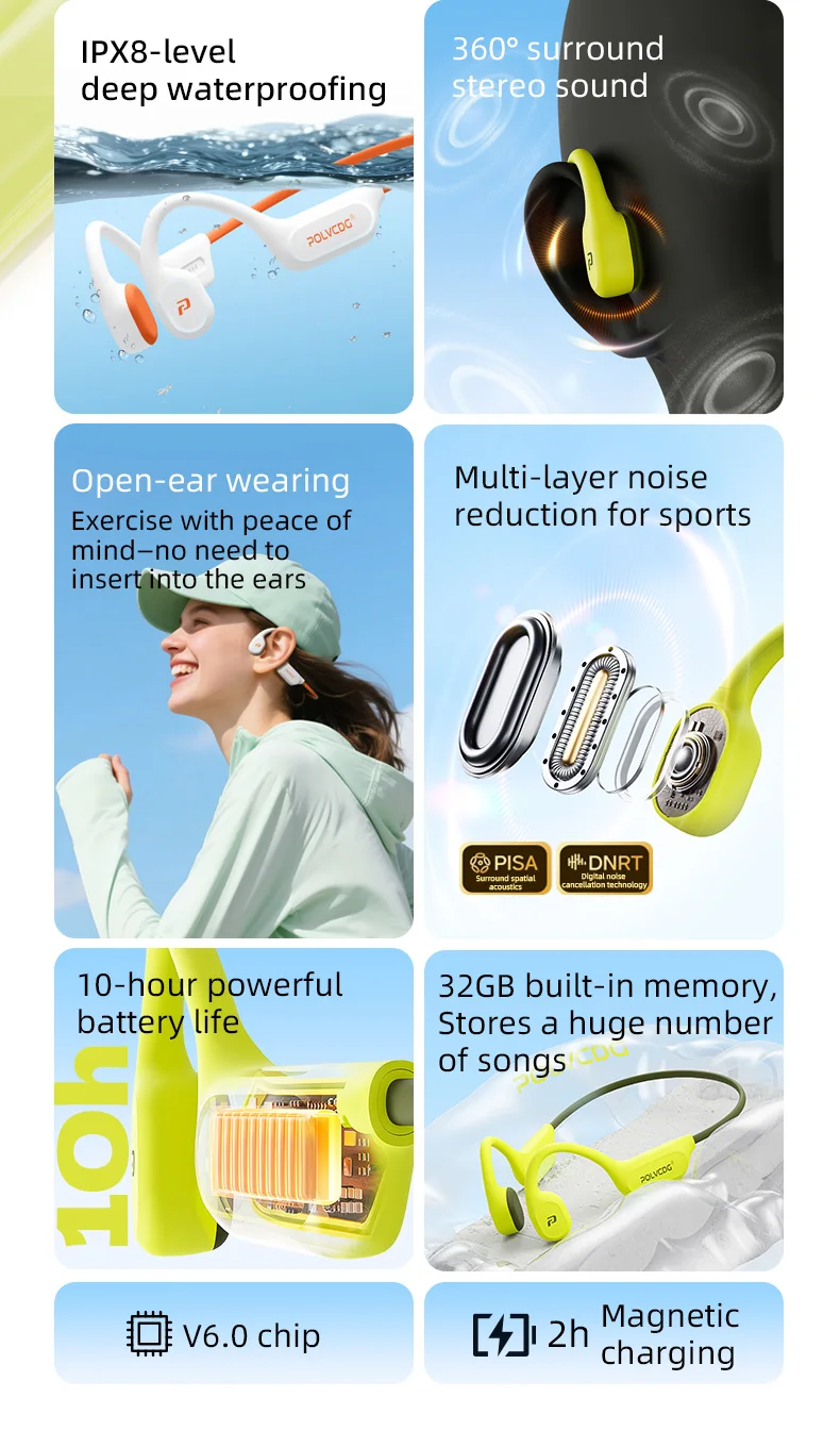 POLVCDG X9 Bone Conduction Swimming Earphones 32G IPX8 Waterproof Open Swimming Running Bicycle Earphones Ear Hanging Earphones