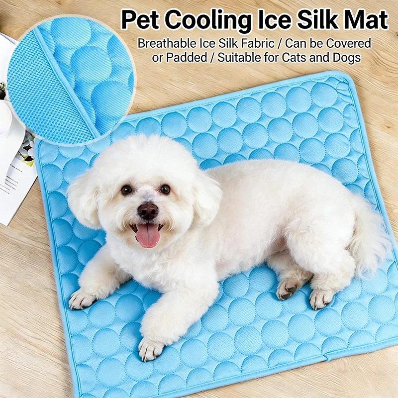 Pet Ice Silk Cool Sleeping Mat Multiple Sizes Breathable Heat Dissipation Non Slip Summer Rest Pad For Puppy Kitten