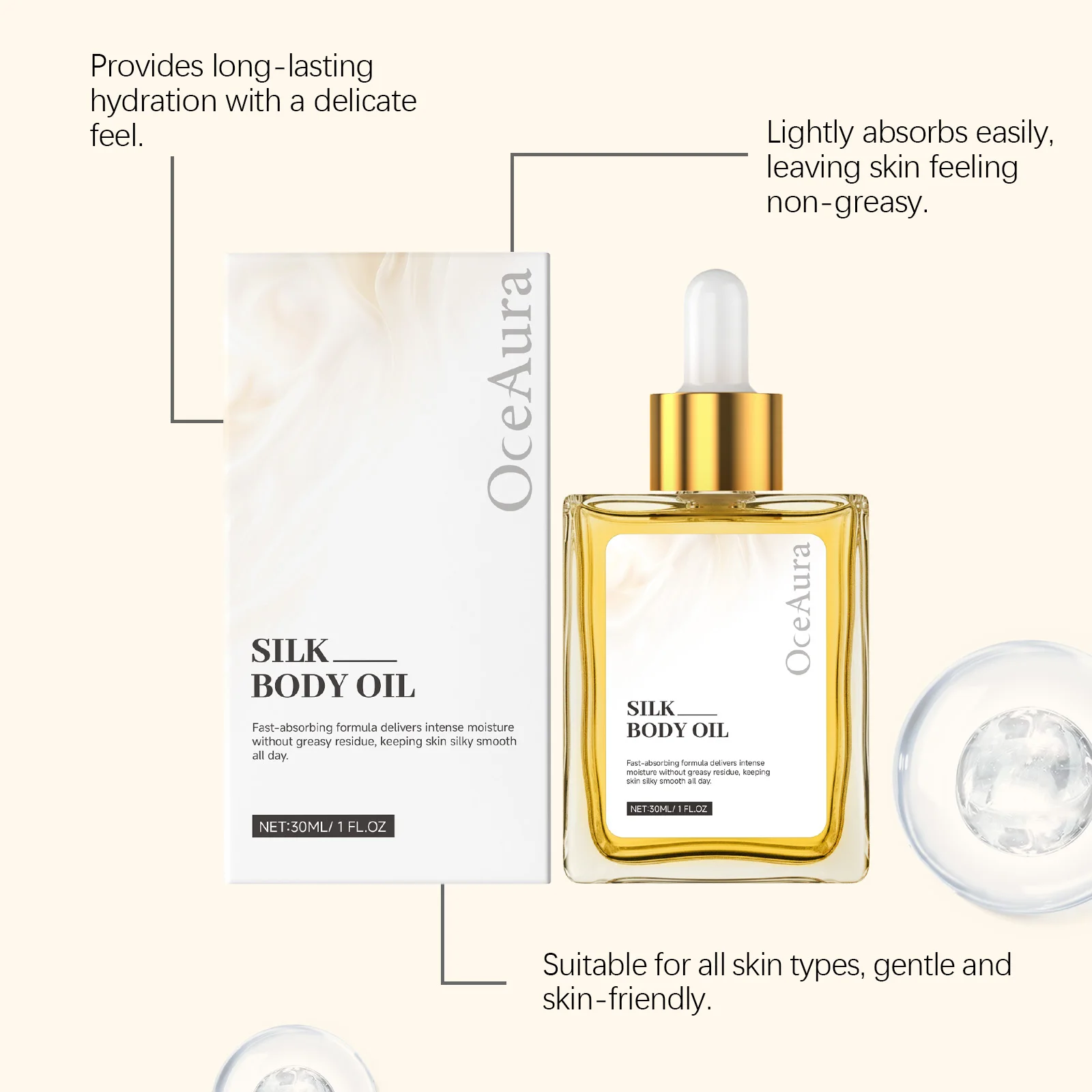 Silk Body Oil Moisturizing Skin Oil for Chest Thigh & Body Smooth Rejuvenation Massage Oil Body Care with Scent Luxuriou Dry Oil