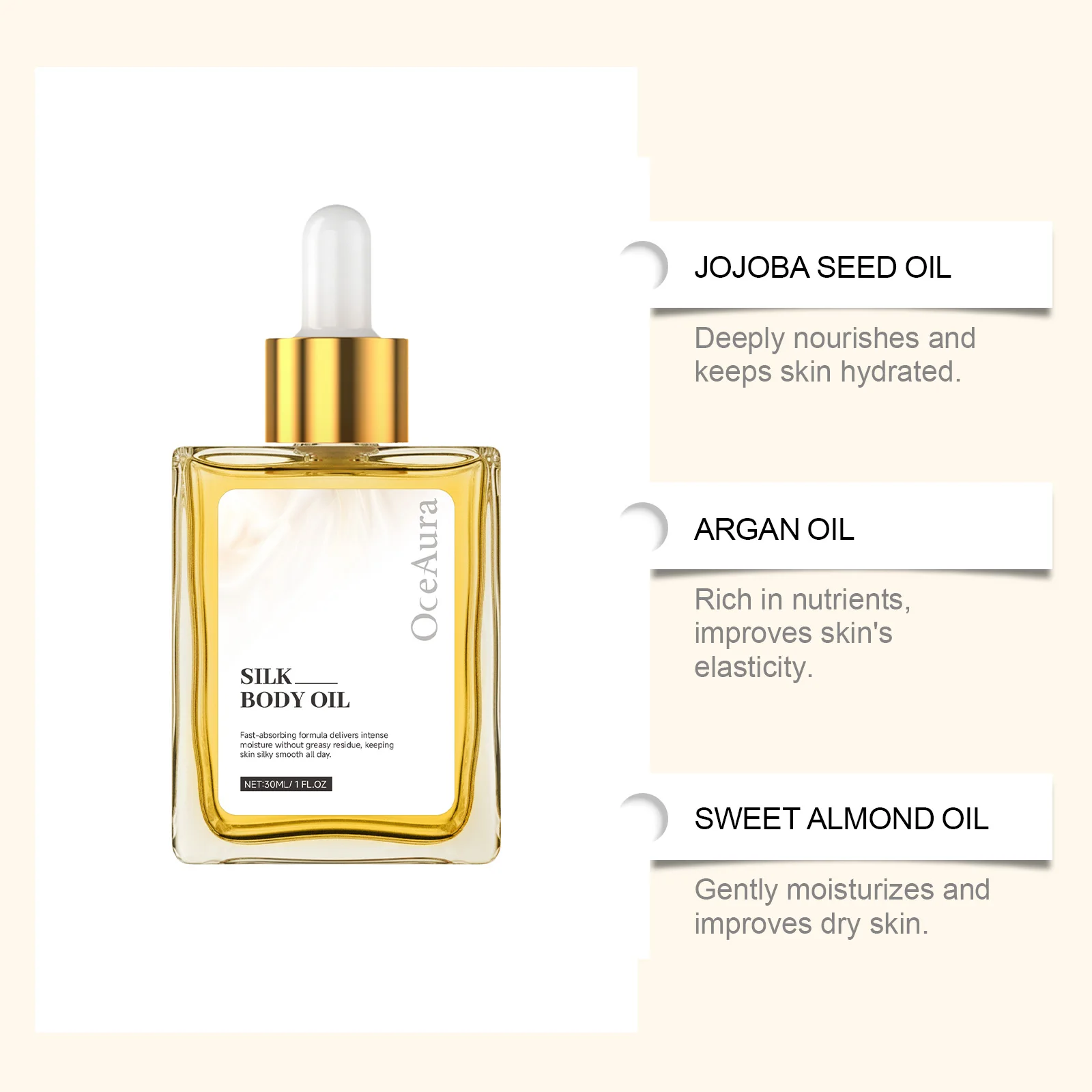 Silk Body Oil Moisturizing Skin Oil for Chest Thigh & Body Smooth Rejuvenation Massage Oil Body Care with Scent Luxuriou Dry Oil