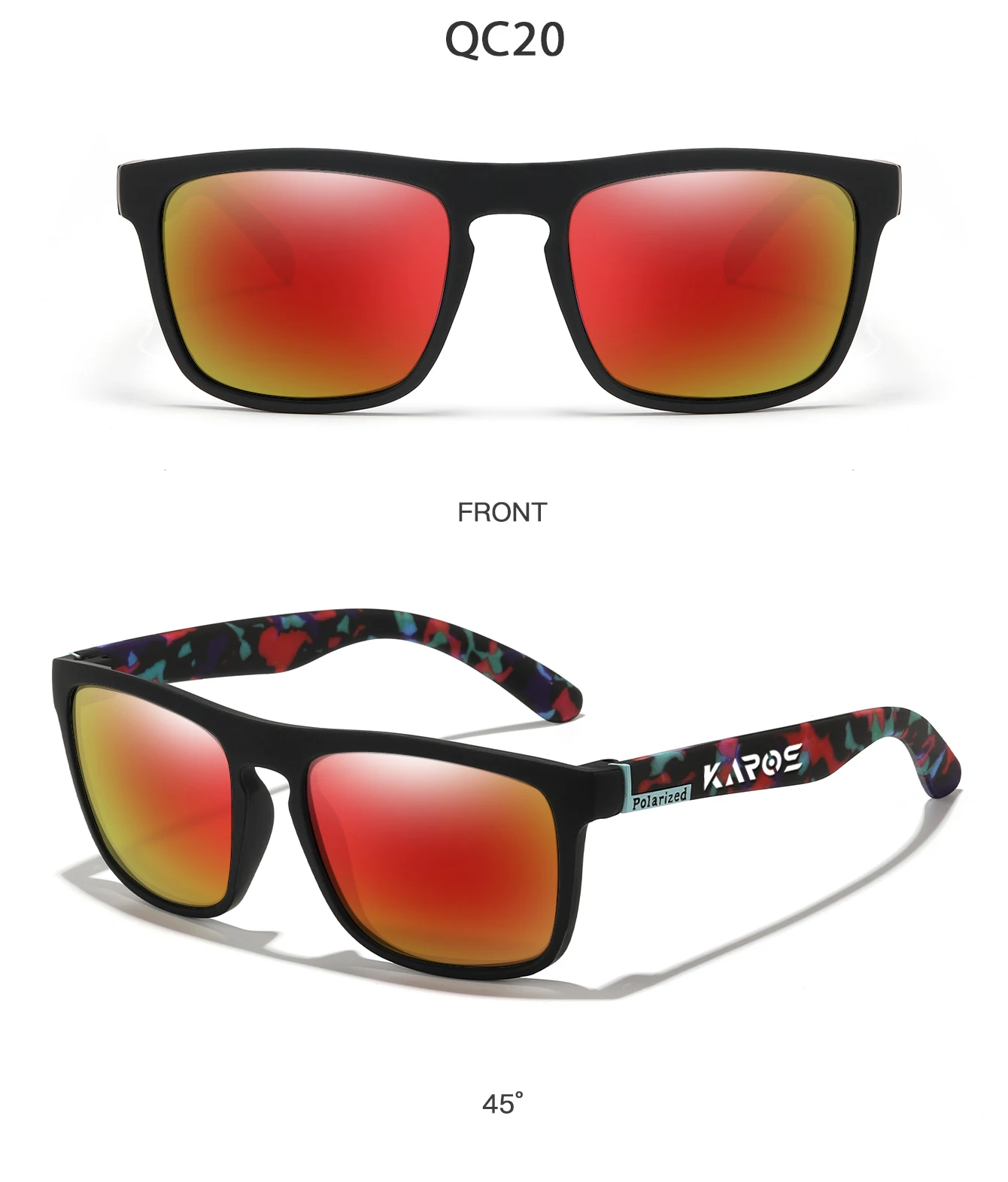 KAROS Classic Men Square Polarized Fishing Sunglasses Outdoor Sports Driving Cycling Running Goggles Vintage Large Frame UV400