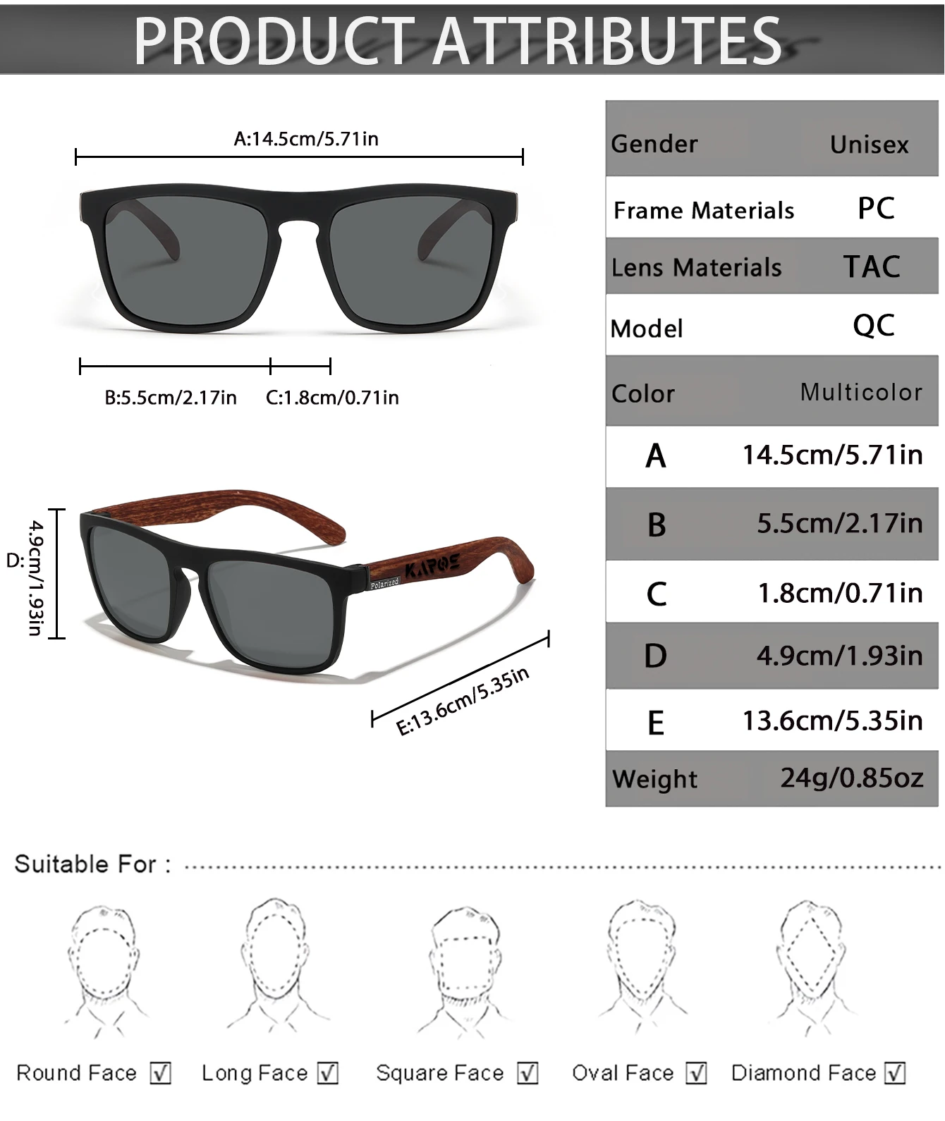 KAROS Classic Men Square Polarized Fishing Sunglasses Outdoor Sports Driving Cycling Running Goggles Vintage Large Frame UV400