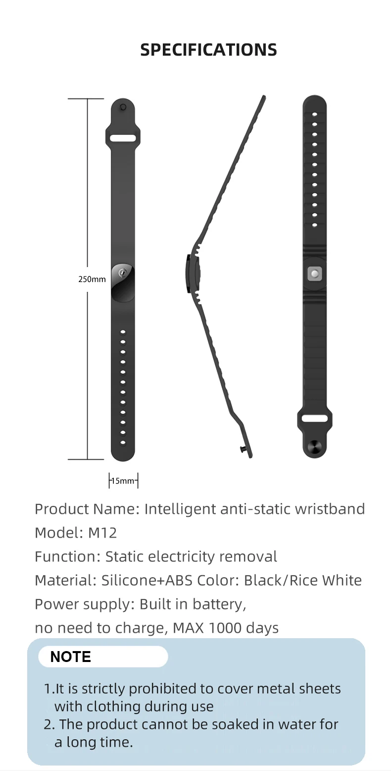Hot Sales M12-SE Anti-static Silicone Bracelet Men Women Fashion Waterproof Adjustable Winter Human Body Static Eliminator