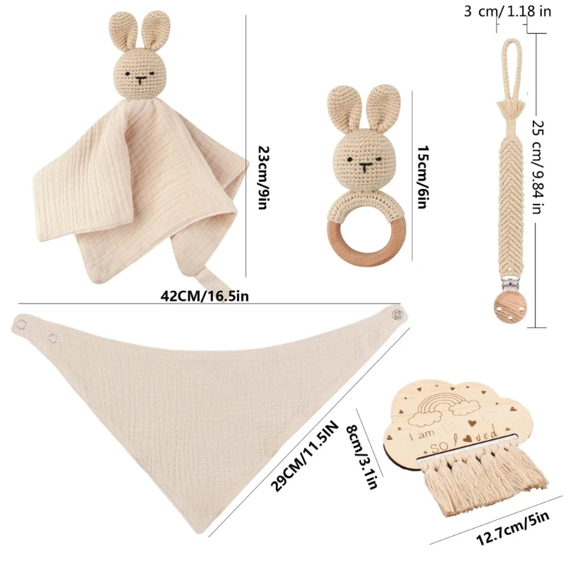 1 Set Baby Stuffed Animal Doll kawaii Panda Plush Toys+Crochet Rattle+Hair Brush+Newborn Swaddle Wrap Baby Birth Shower Gift Box