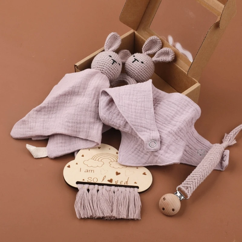 1 Set Baby Stuffed Animal Doll kawaii Panda Plush Toys+Crochet Rattle+Hair Brush+Newborn Swaddle Wrap Baby Birth Shower Gift Box