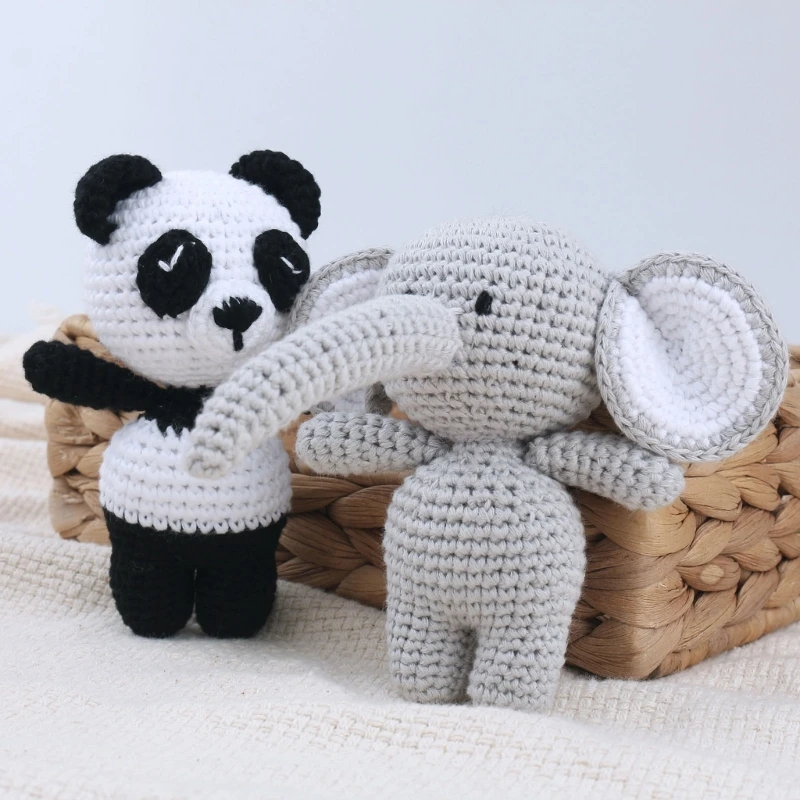 1 Set Baby Stuffed Animal Doll kawaii Panda Plush Toys+Crochet Rattle+Hair Brush+Newborn Swaddle Wrap Baby Birth Shower Gift Box