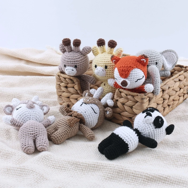 1 Set Baby Stuffed Animal Doll kawaii Panda Plush Toys+Crochet Rattle+Hair Brush+Newborn Swaddle Wrap Baby Birth Shower Gift Box