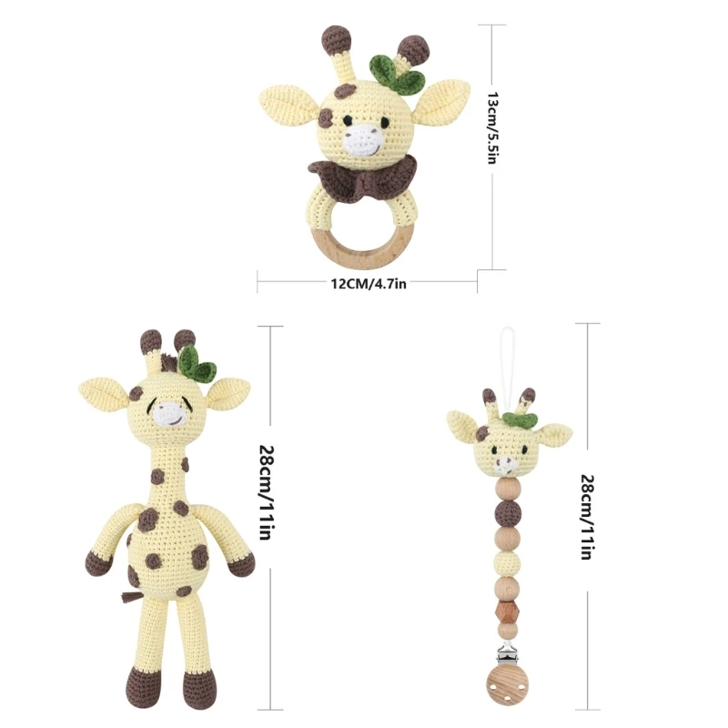 1 Set Baby Stuffed Animal Doll kawaii Panda Plush Toys+Crochet Rattle+Hair Brush+Newborn Swaddle Wrap Baby Birth Shower Gift Box