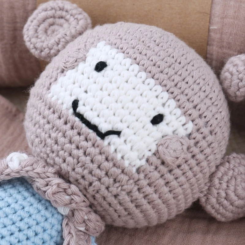 1 Set Baby Stuffed Animal Doll kawaii Panda Plush Toys+Crochet Rattle+Hair Brush+Newborn Swaddle Wrap Baby Birth Shower Gift Box