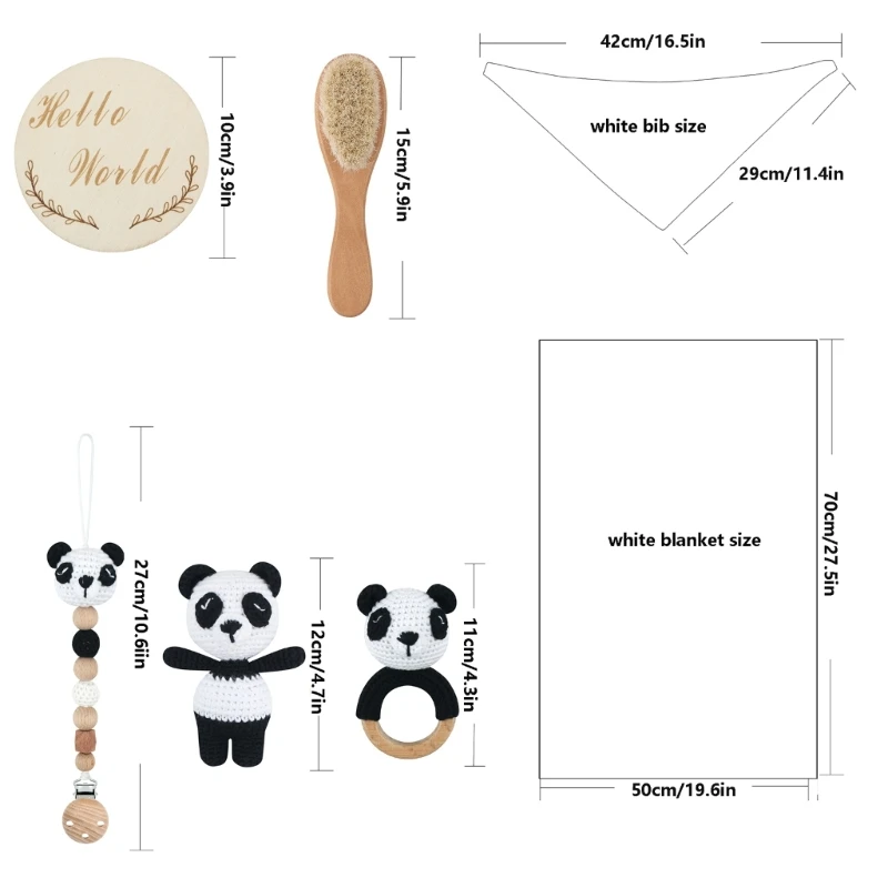 1 Set Baby Stuffed Animal Doll kawaii Panda Plush Toys+Crochet Rattle+Hair Brush+Newborn Swaddle Wrap Baby Birth Shower Gift Box