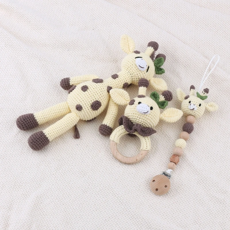 1 Set Baby Stuffed Animal Doll kawaii Panda Plush Toys+Crochet Rattle+Hair Brush+Newborn Swaddle Wrap Baby Birth Shower Gift Box