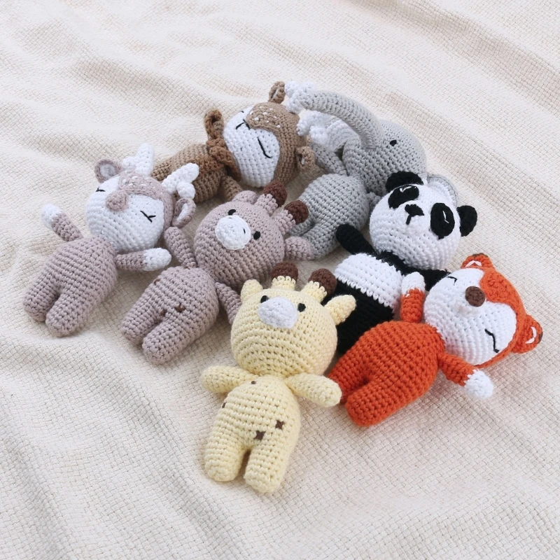 1 Set Baby Stuffed Animal Doll kawaii Panda Plush Toys+Crochet Rattle+Hair Brush+Newborn Swaddle Wrap Baby Birth Shower Gift Box