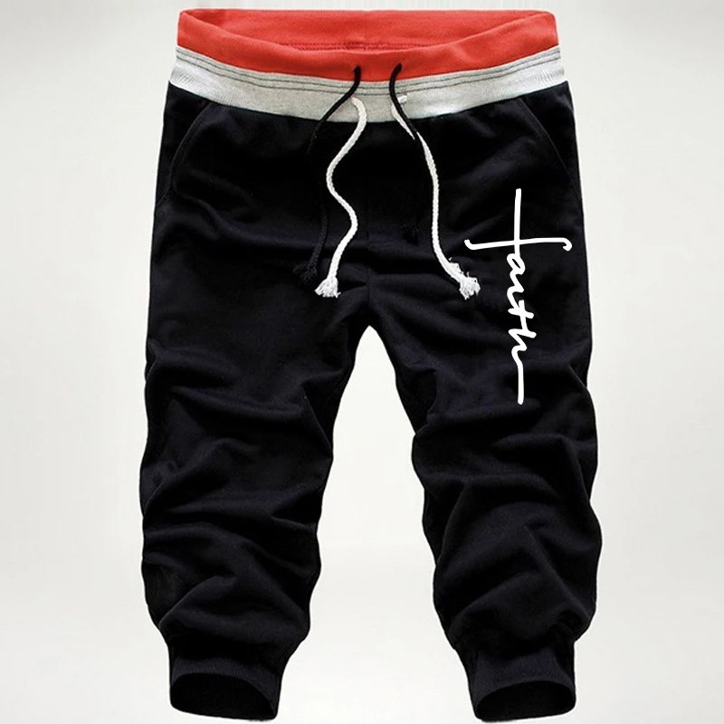 Men Summer Sport Running Hit Color Design Casual Pants Fashion 3/4 Short