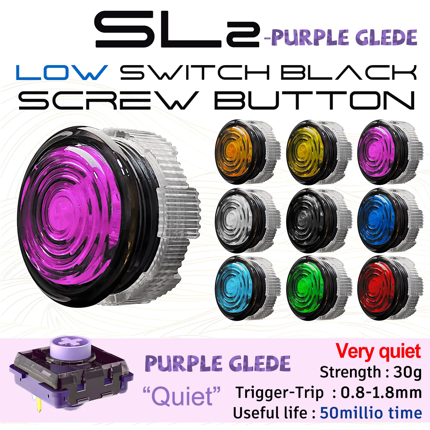 ST-SL2-Purple Glede/Smooth/Screw-In Buttons Reusable & Serviceable/Low Switch/Round Black Frame HITBOX Arcade Joystick Button