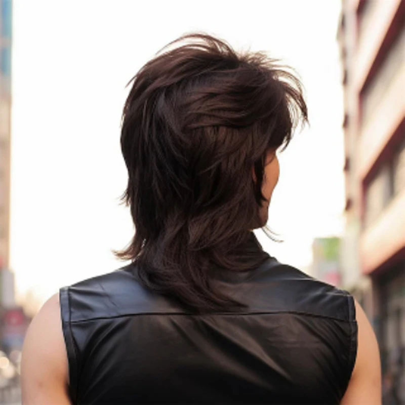 HAIRJOY Synthetic Hair Mullet Wig Adult Funny Wigs for Men Pop Rock Wig Joe Dirt Wig for 70s 80s Wig Brown Synthetic Wigs