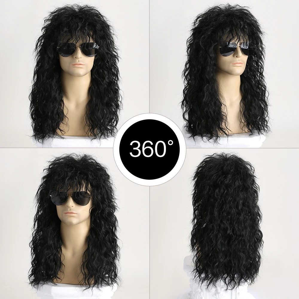 70S 80S Rock Punk Wig 22 Inch Men's Long Curly Synthetic Natural Look Halloween Cosplay Wig