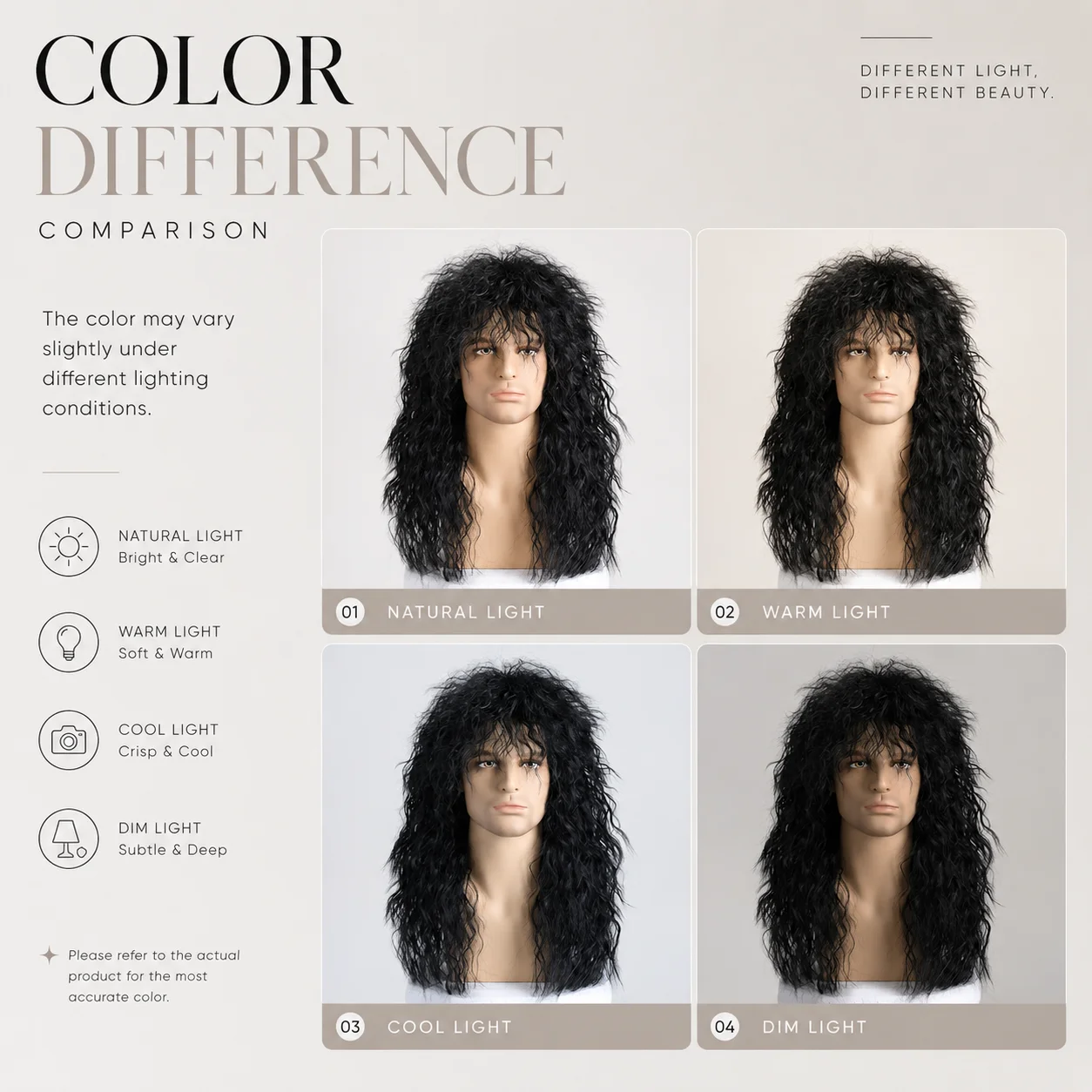 70S 80S Rock Punk Wig 22 Inch Men's Long Curly Synthetic Natural Look Halloween Cosplay Wig