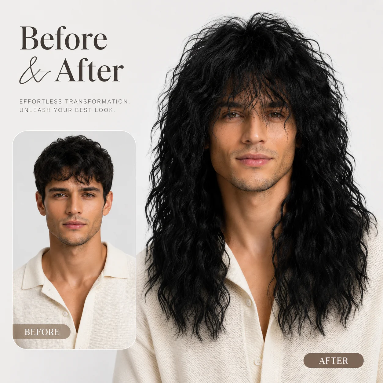 70S 80S Rock Punk Wig 22 Inch Men's Long Curly Synthetic Natural Look Halloween Cosplay Wig