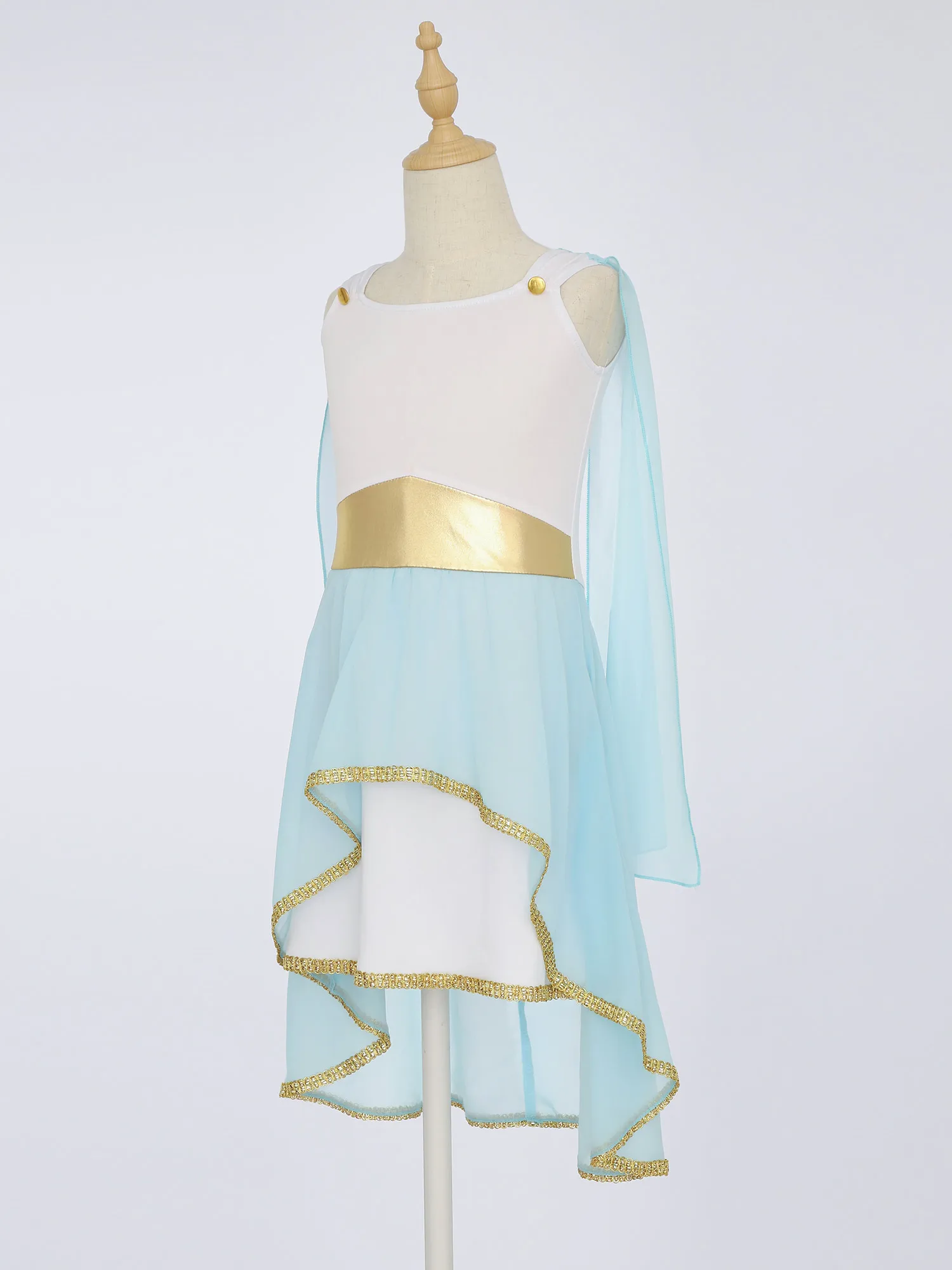 Kids Girls Roman Ancient Greek Godess Toga Costume Athena Cosplay Princess Robe Dress with Flowy Tulle Shawls Headwear Outfits