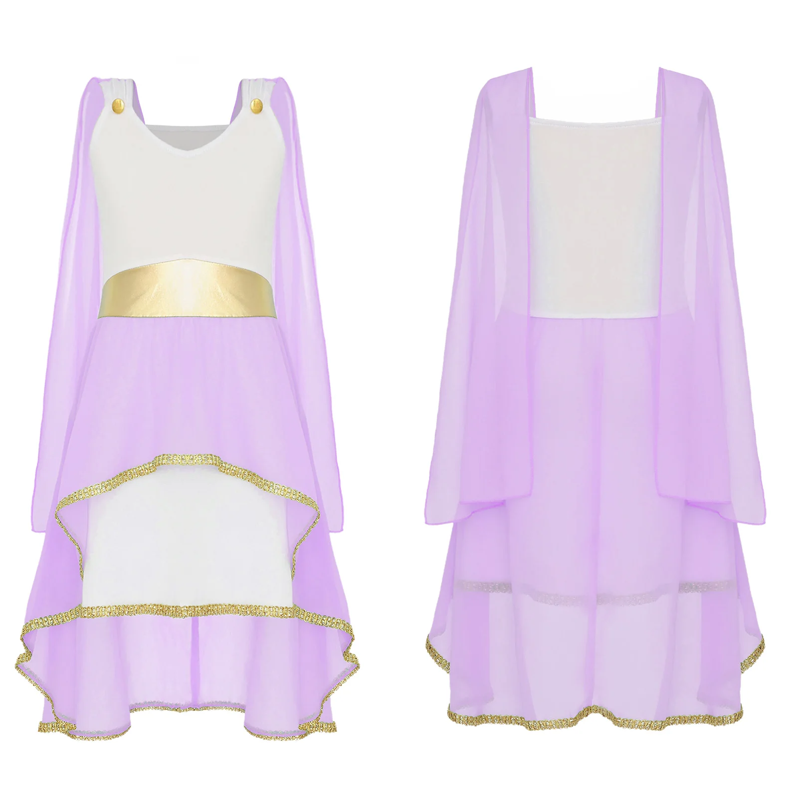 Kids Girls Roman Ancient Greek Godess Toga Costume Athena Cosplay Princess Robe Dress with Flowy Tulle Shawls Headwear Outfits