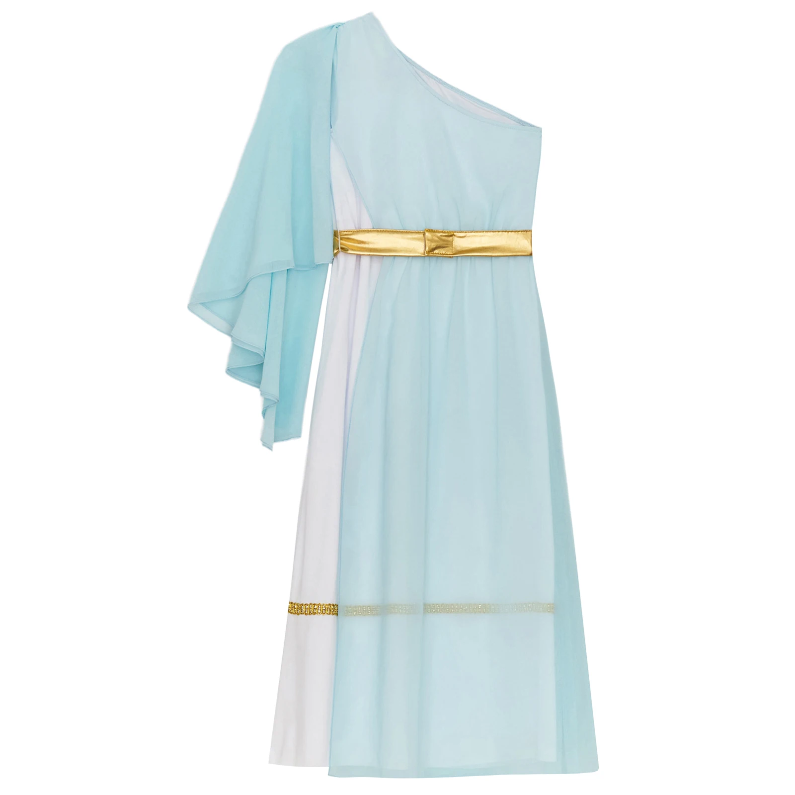 Kids Girls Roman Ancient Greek Godess Toga Costume Athena Cosplay Princess Robe Dress with Flowy Tulle Shawls Headwear Outfits