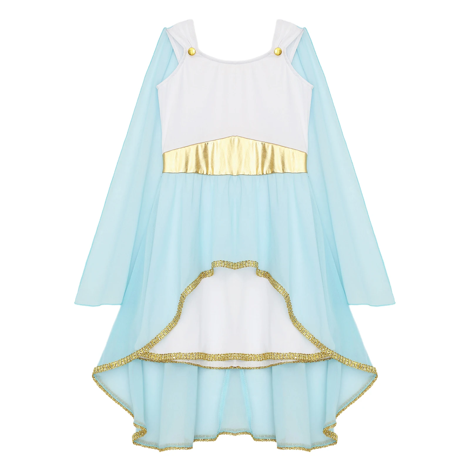 Kids Girls Roman Ancient Greek Godess Toga Costume Athena Cosplay Princess Robe Dress with Flowy Tulle Shawls Headwear Outfits