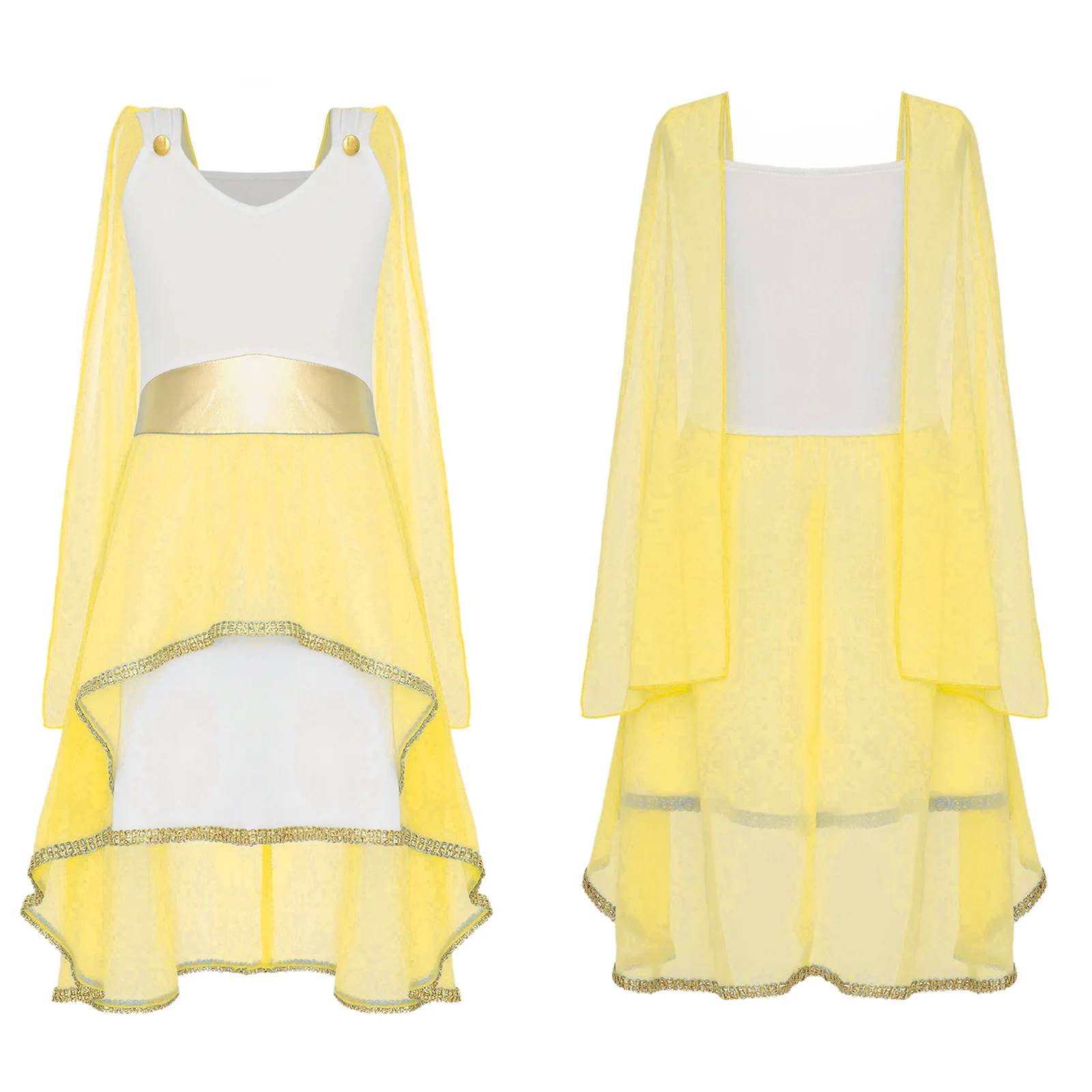 Kids Girls Roman Ancient Greek Godess Toga Costume Athena Cosplay Princess Robe Dress with Flowy Tulle Shawls Headwear Outfits