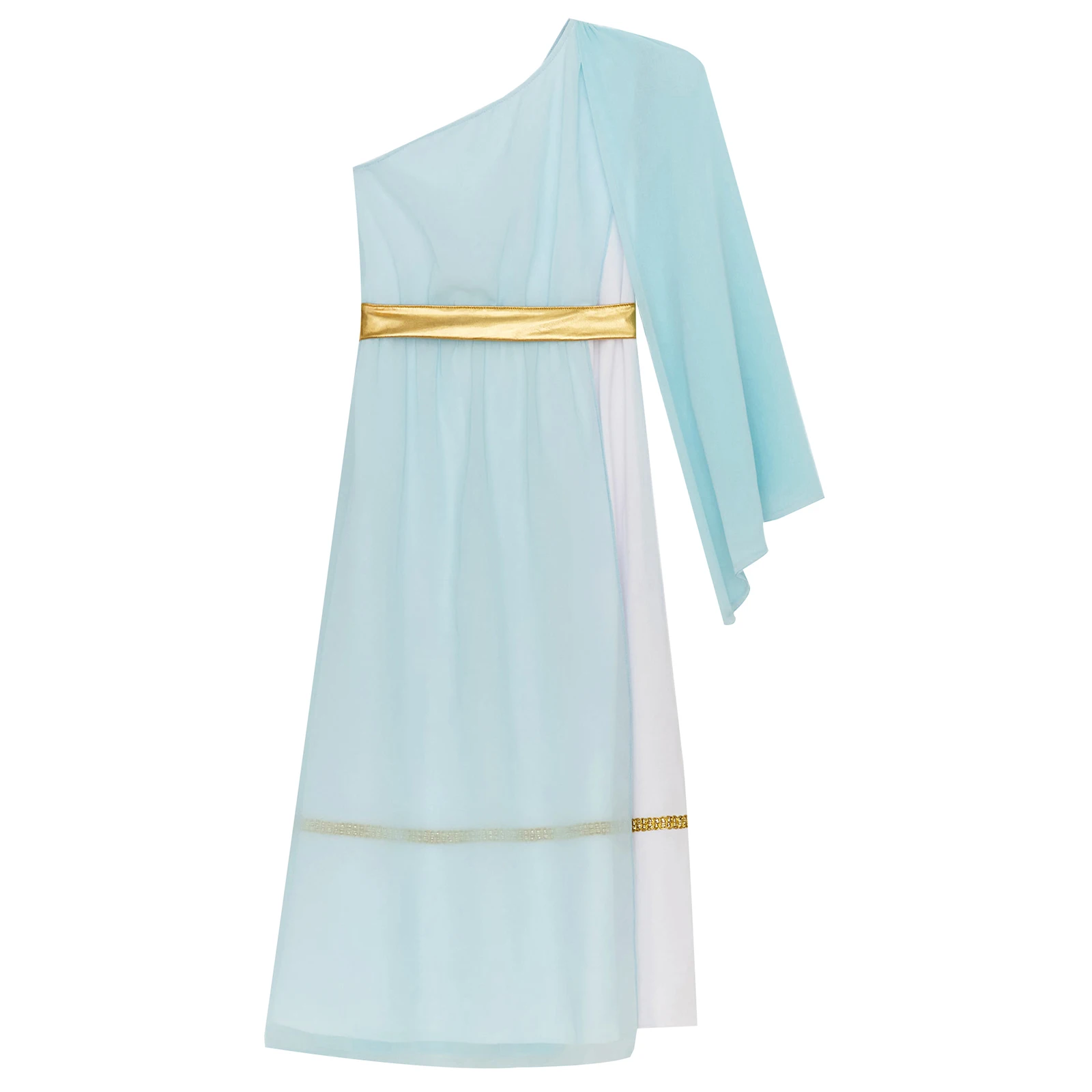 Kids Girls Roman Ancient Greek Godess Toga Costume Athena Cosplay Princess Robe Dress with Flowy Tulle Shawls Headwear Outfits