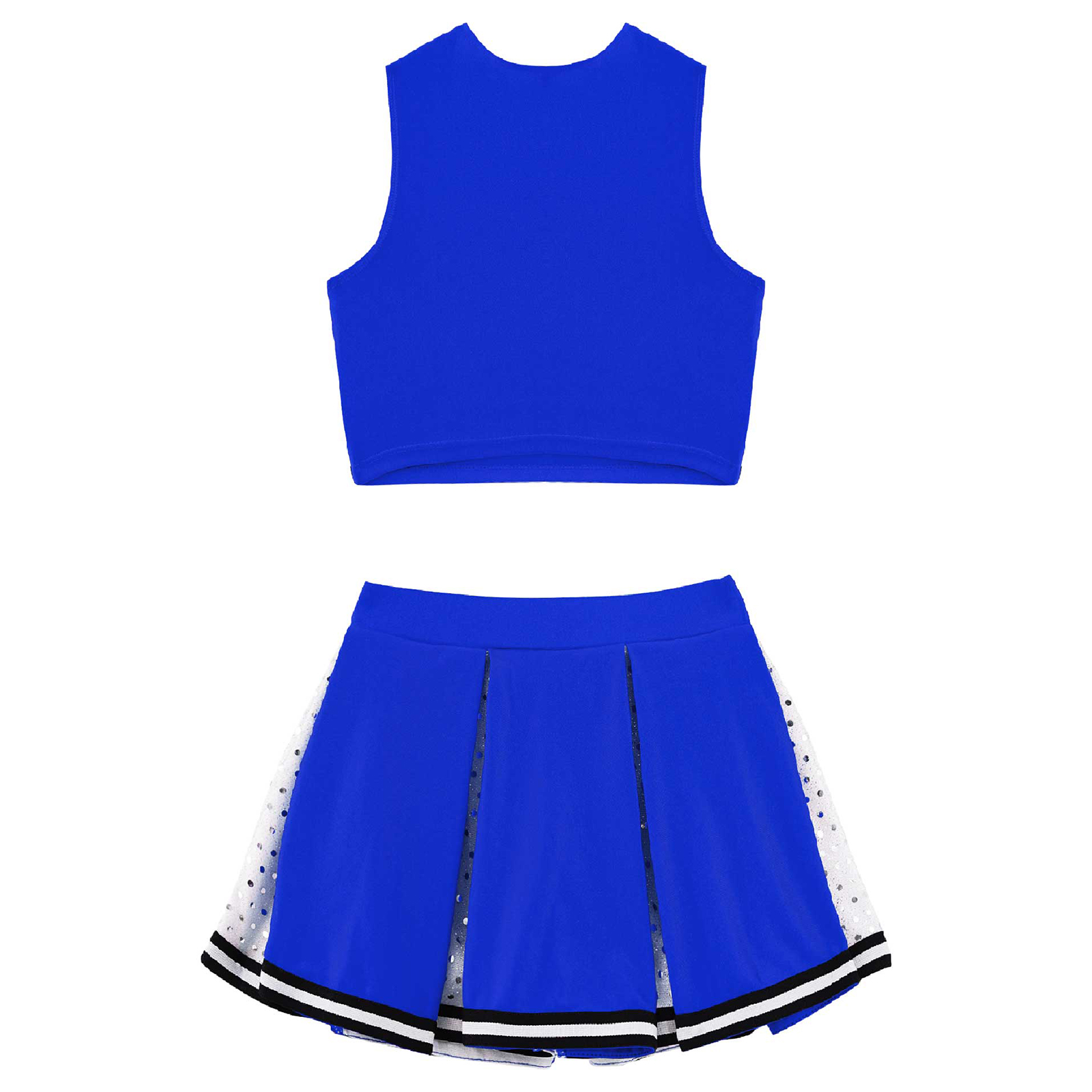 Kids Girls Cheerleader Costume Outfit Sequins Crop Top Pleated Skirt with Headwear Striped Socks School Cheerleader Uniform Suit