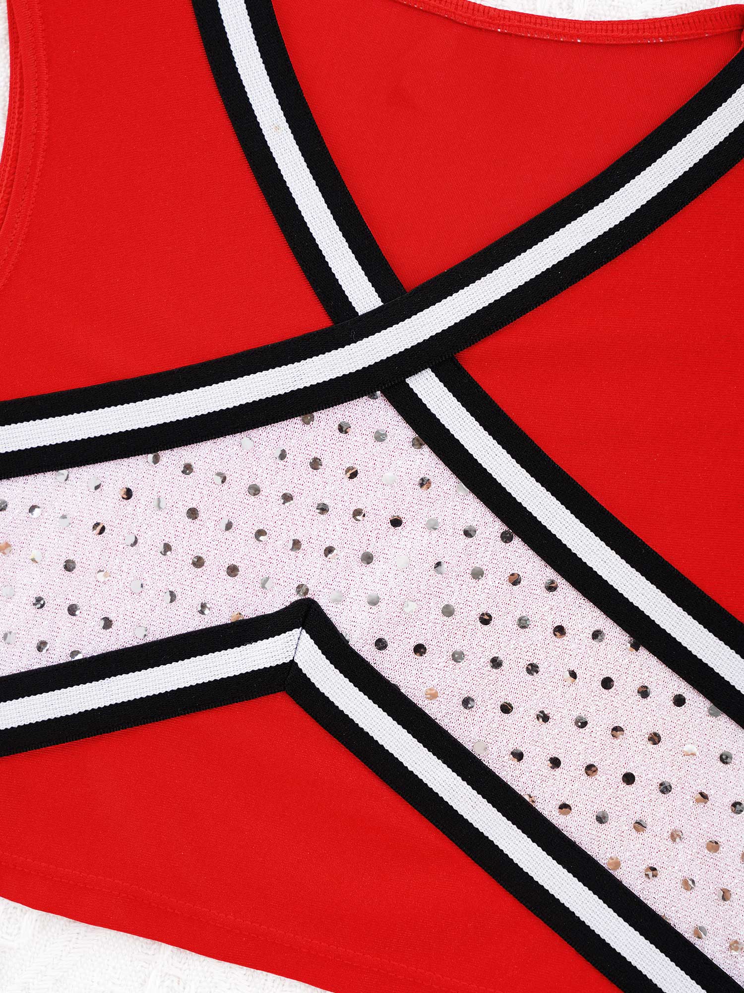 Kids Girls Cheerleader Costume Outfit Sequins Crop Top Pleated Skirt with Headwear Striped Socks School Cheerleader Uniform Suit