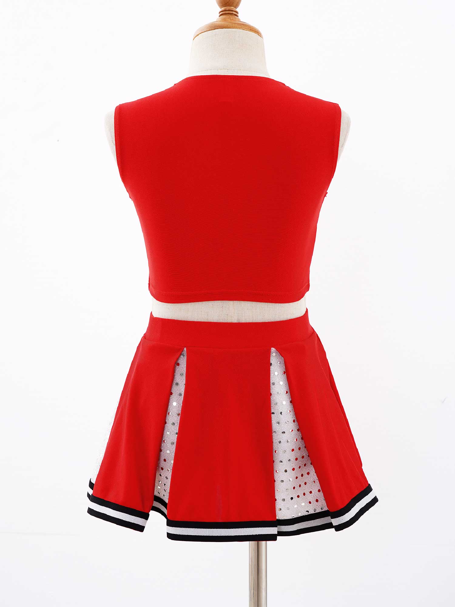 Kids Girls Cheerleader Costume Outfit Sequins Crop Top Pleated Skirt with Headwear Striped Socks School Cheerleader Uniform Suit