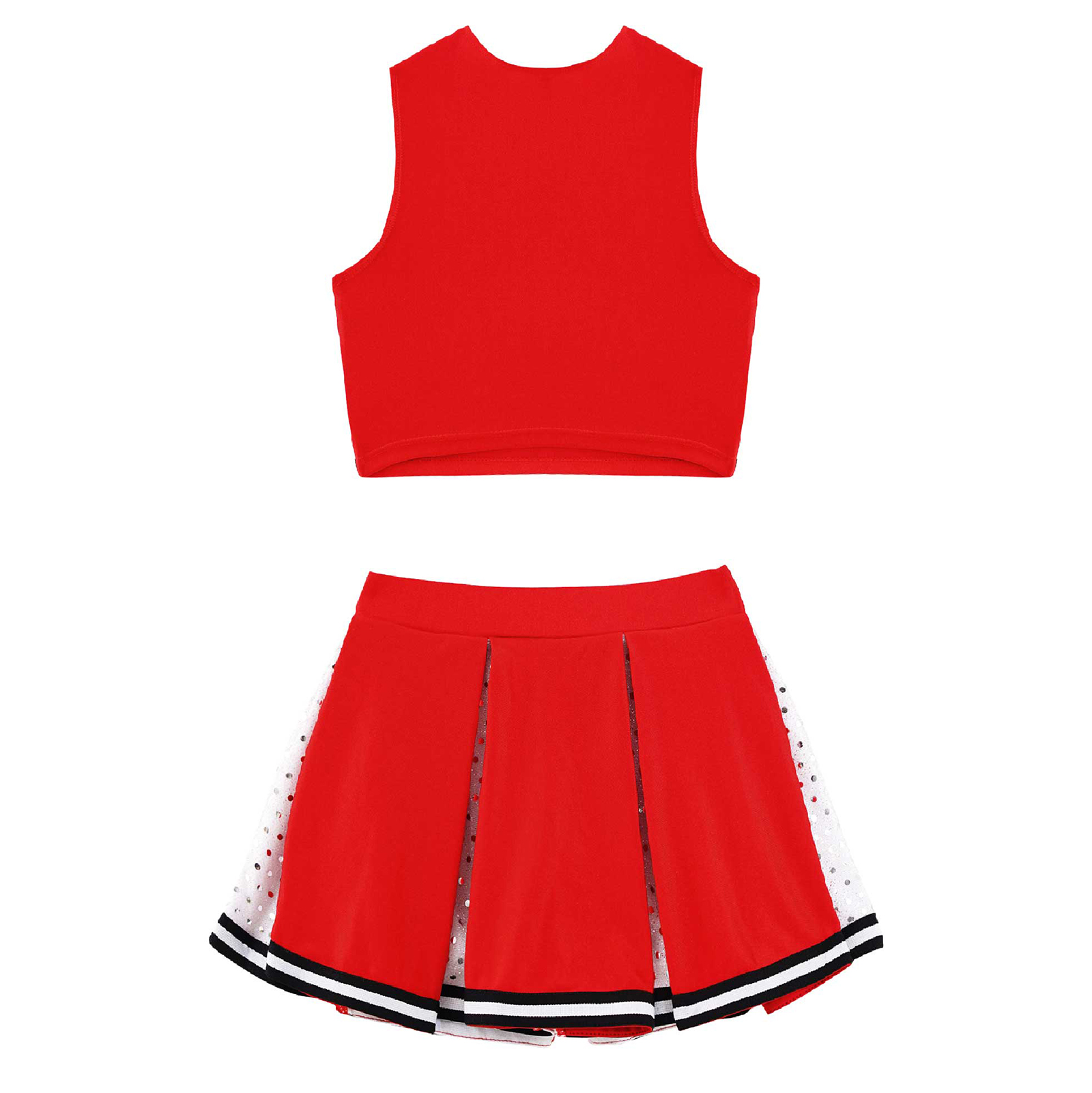 Kids Girls Cheerleader Costume Outfit Sequins Crop Top Pleated Skirt with Headwear Striped Socks School Cheerleader Uniform Suit