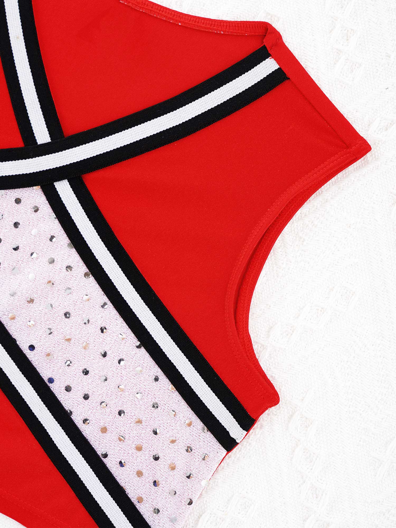 Kids Girls Cheerleader Costume Outfit Sequins Crop Top Pleated Skirt with Headwear Striped Socks School Cheerleader Uniform Suit