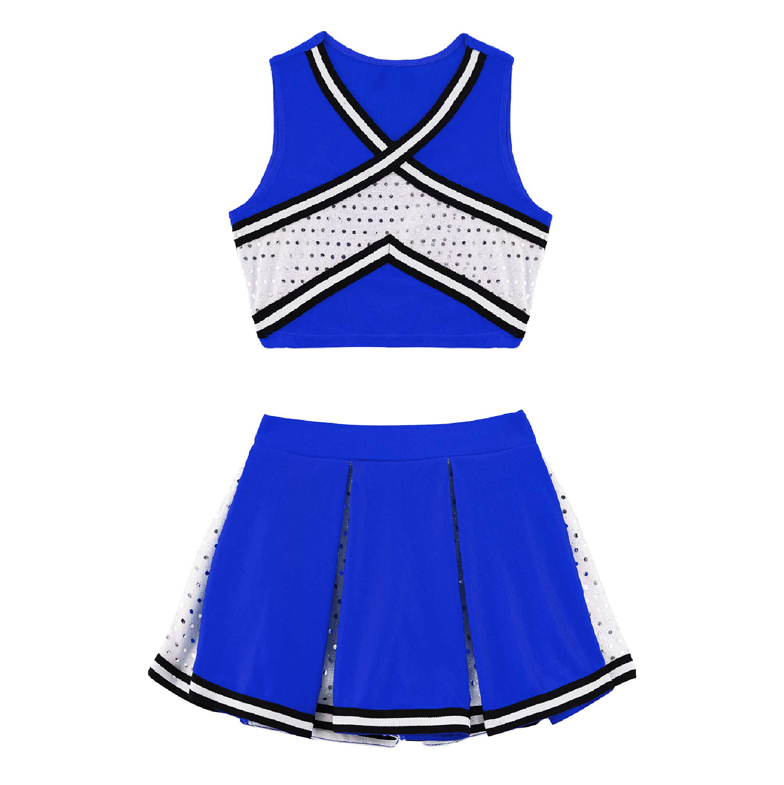 Kids Girls Cheerleader Costume Outfit Sequins Crop Top Pleated Skirt with Headwear Striped Socks School Cheerleader Uniform Suit