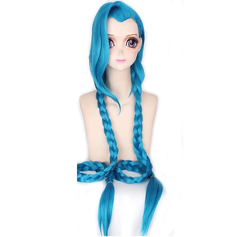 Synthetic Hair Jinx Cosplay Lol Long Blue Halloween Anime Costume Wig