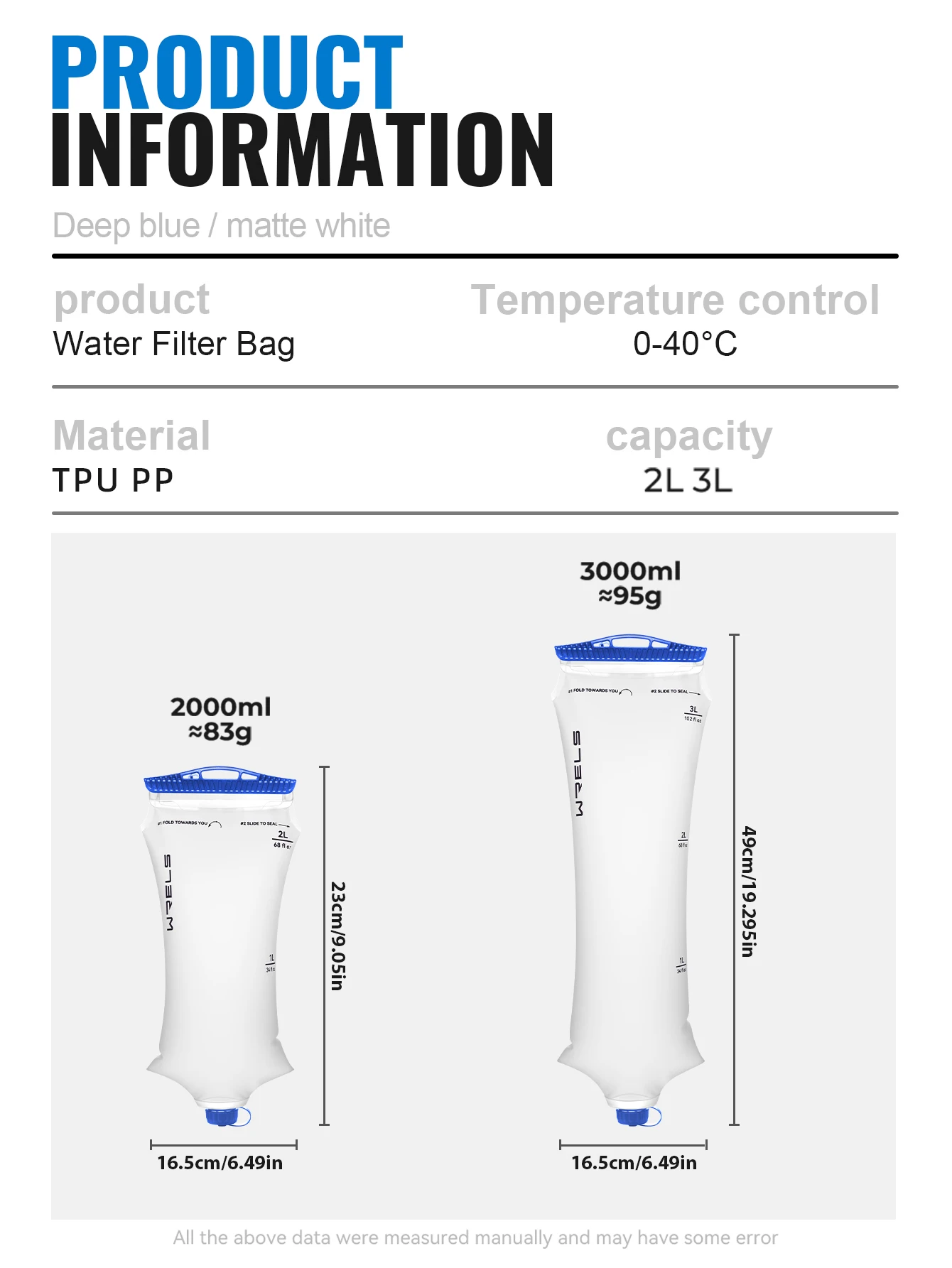 WRELS Water Collection Filtration Bag for Water Filtration System Survival Water Filter Straw Foldable BPA-Free Filtration Bag