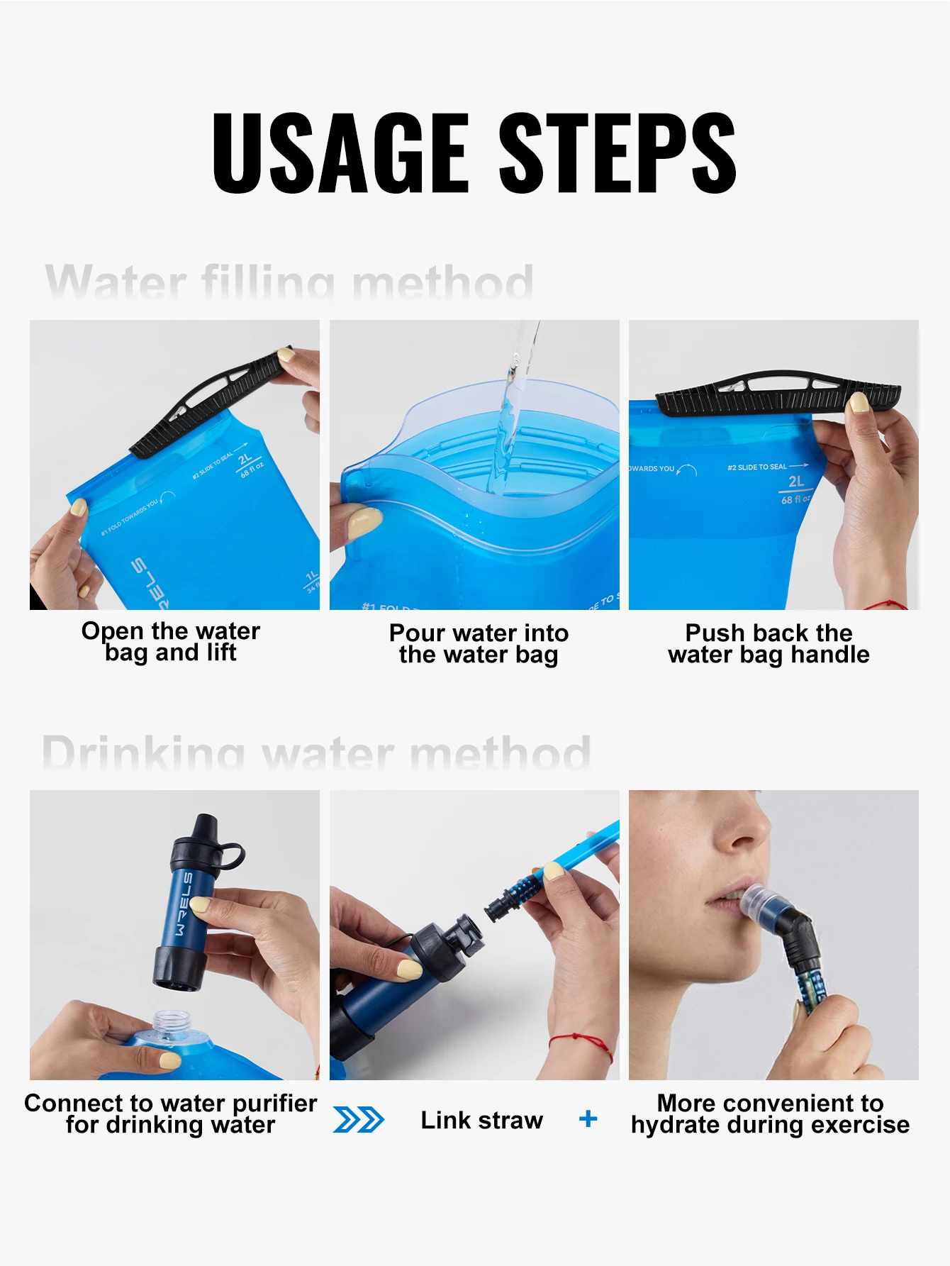 WRELS Water Collection Filtration Bag for Water Filtration System Survival Water Filter Straw Foldable BPA-Free Filtration Bag