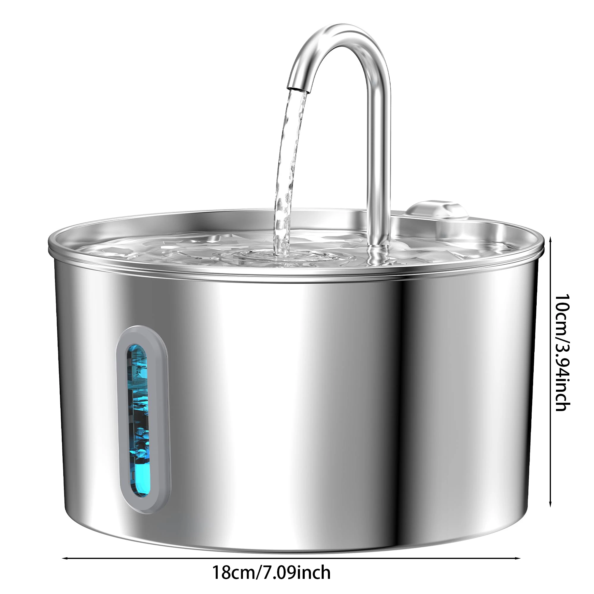 ZYfeeder 2.2L Stainless steel pet water fountain, artesian water fountain for cats, ultra-quiet water pump with filter