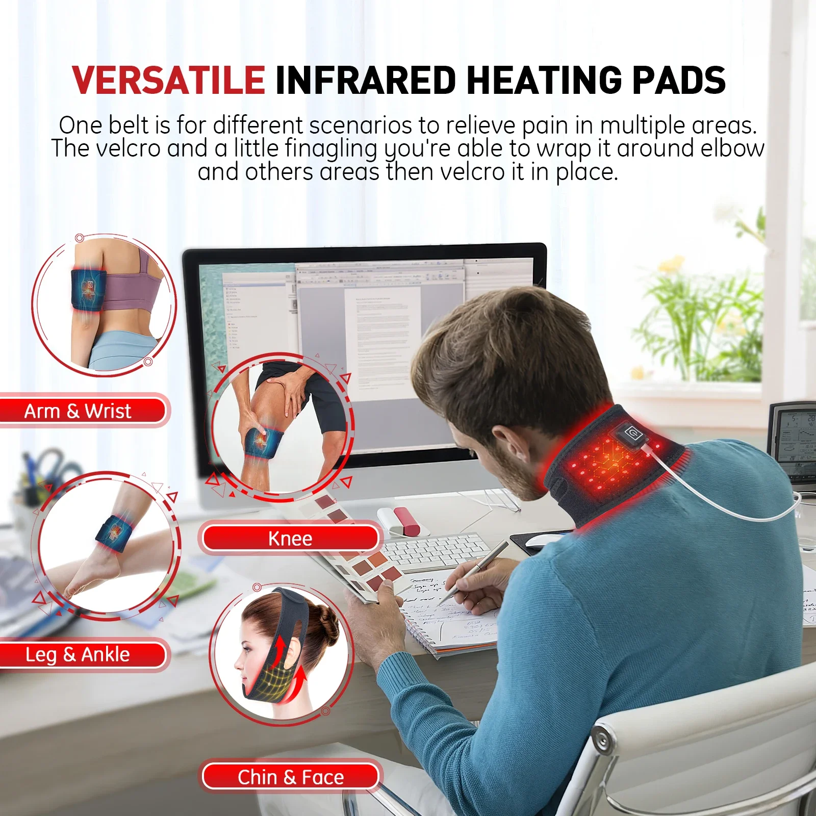 660nm Red Light Infrared 850NM Fabric Chin Neck Home Use Neck Heating Belt Lifting Firming Skin Neck Pain Relief Wrap Skin Care